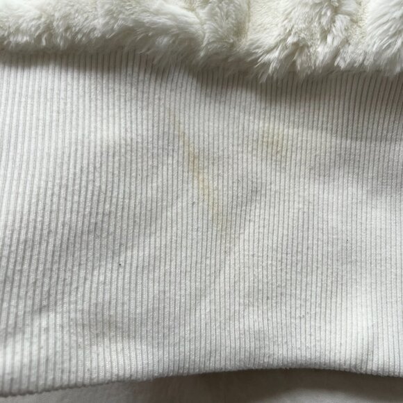 Y2k bebe jacket womens XS white faux fur hooded pom pom cropped hoodie vintage - Picture 9 of 15